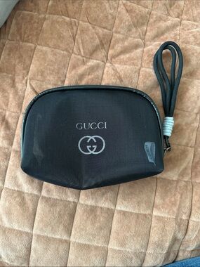 Gucci Black Wristlet Pouch with Silver Logo